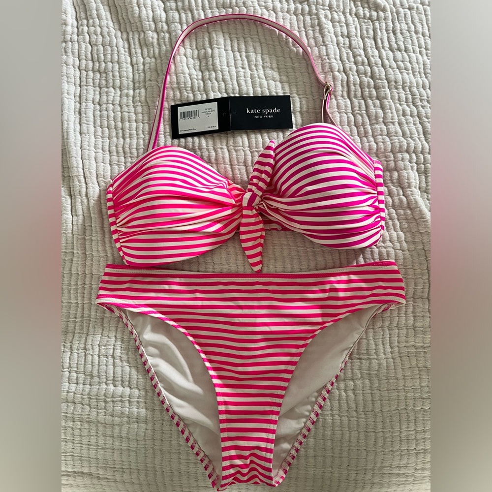 new without tags attached. Kate spade radiant pink stripe bikini.
